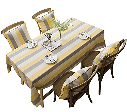 Rechteckige Tischwäsche ,120x190cm(47.24x74.8in) Leinen Baumwolle Abwaschbar Tischdecke Fleckschutz Pflegeleicht Tischtuch für Home Küche Speisetisch Dekoration,Gelbe Streifen von BBMMCLL