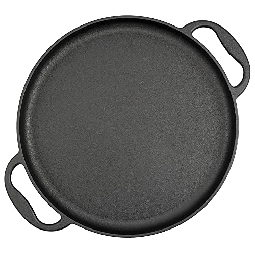 BBQ-Toro Gusseisen Servierpfanne | Ø 35 cm - rund | bereits eingebrannt - preseasoned | BBQ Grillpfanne für Gasgrill, Holzkohlegrill und vieles mehr | Plancha, Bratpfanne, Pizzapfanne, Ofenplatte von BBQ-Toro