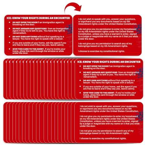 50 Stück Know Your Constitutional Rights Card Red Card Immigration Rights When You're Stoped by CE Law Enforcement or by Police Interaction FBI Basic Freedoms (8,5 x 6,1 cm) von BBRGIRL