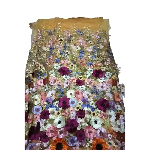3D-bestickter Blumenspitzenstoff, 130 x 91 cm, Vintage-Spitzenstoff, Stickapplikation, Bänder für DIY, Hochzeitskleid, Handwerk, Heimdekoration (V) von BBTISG
