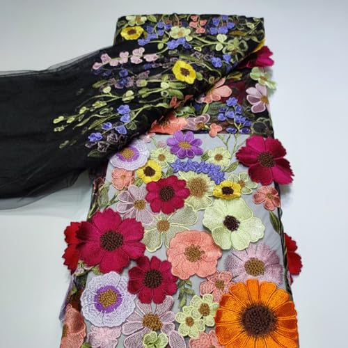 BBTISG 3D Bestickter Blumenspitzenstoff, 130 x 91cm Vintage Spitzenstoff Stickapplikation Bänder für Selbstgemachte Hochzeitskleid, Basteln, Heimdekoration (A) von BBTISG
