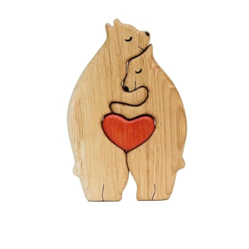 BBTISG Personalisiertes Holzbär-Puzzle, Holzbär-Familienfiguren, Zuhause, Tisch, Buchregal, Dekoration, Schnitzornamente (2) von BBTISG