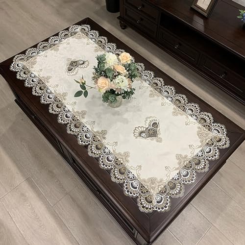 BBTISG Rechteckige Spitzentischdecke, 50 x 100cm Makramee Bestickt Klein Rechteckig Polyester Rustikale Tischdecke für Küche, Esszimmer, Partys, Picknick (Grau) von BBTISG