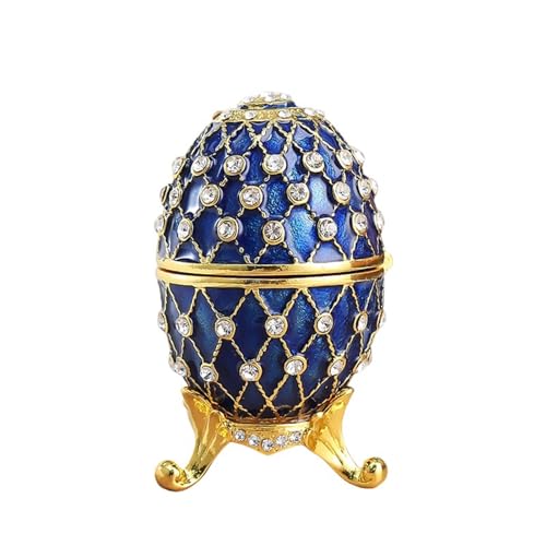 Runde Vintage-Schmuckschatulle, kleine Schmuckschatulle, Emaille, eleganter Schmuck-Organizer für Ringe, Ohrringe, Halsketten, Emaille, bemalte Ornamente, Heimdekoration (blau) von BBTISG