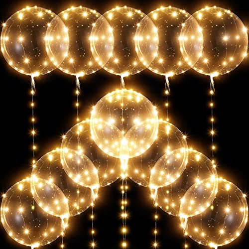 12 Stück Leuchtend Luftballons Wiederverwendbar Bobo Luftballons 38 cm LED Transparent Ballons mit 3 Meter Fee Lichter für Geburtstag, Hochzeit, Valentinstag, Party Dekoration (Warmweiß) von BBTO