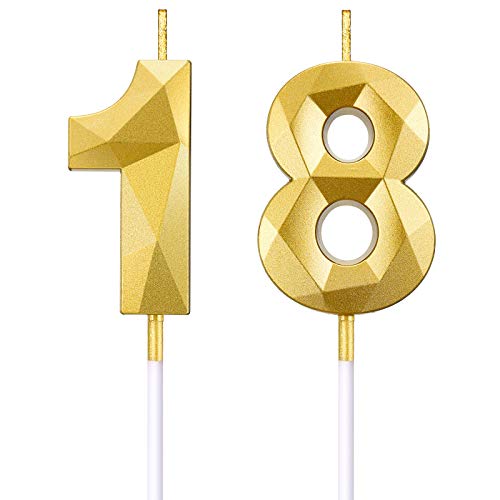 18. Geburtstag Nummer Kerzen 3D Diamant Form Kuchen Kerzen Zahl 18 Kuchen Topper Dekoration für Geburtstag Hochzeit Jahrestag Feier Lieferung, Gold 18. Geburtstag Nummer Kerzen 3D Diamant Form Kuchen Kerzen Zahl 18 Kuchen Topper Dekoration für Geburtstag Hochzeit Jahrestag Feier Lieferung, Gold von BBTO