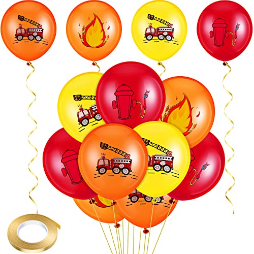24 Stück Feuerwehr Luftballons Feuerwehrauto Ballon Feuerwehrauto Geburtstag Party Ballons Rot Gelb und Orange Latex Ballons für Baby Shower Rettung Thema Feuerwehrmann Party Zubehör von BBTO