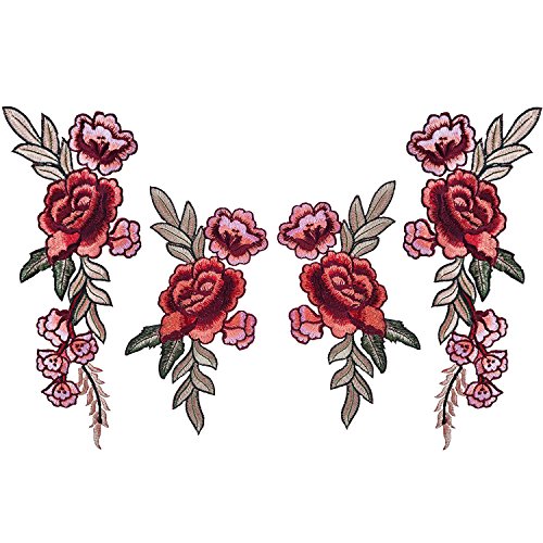 4 Stück Bestickte Aufnäher Blumen Patches Nähen Eisen auf Patch Sticker Applique Badge für Kleid, Hut, Schuhe, Jeans (2 Größen) von BBTO