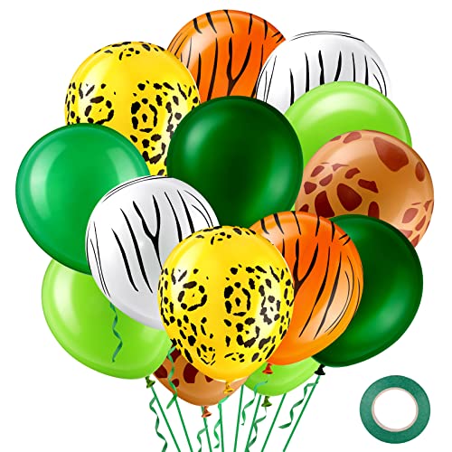 42 Stück Dschungel Luftballons Tier Muster Latexballons 12 Zoll Dschungel Ballons Leoparden Giraffe Zebra Tiger Ballons Safari Party Zubehör zum Kinder Geburtstag Dschungel Party Dekoration von BBTO