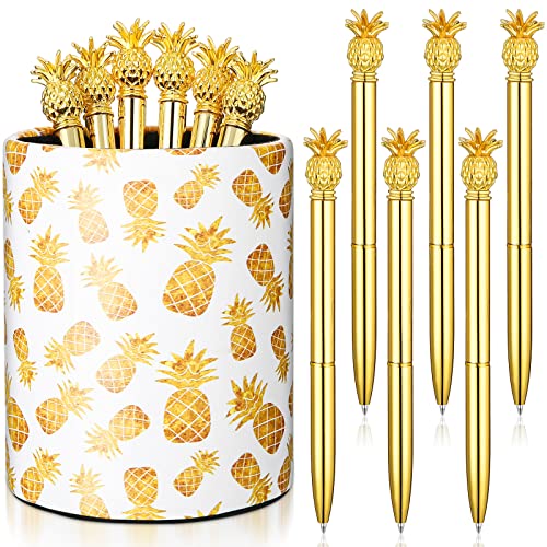 Ananas-Stifthalter mit 6 Ananas-Stiften, Ananas-Kugelschreiber, schwarz, 0.5 mm, Gel-Tintenstift für Bleistiftbecher für Frauen und Mädchen, Schreibtisch-Organizer, Büros, Zuhause von BBTO