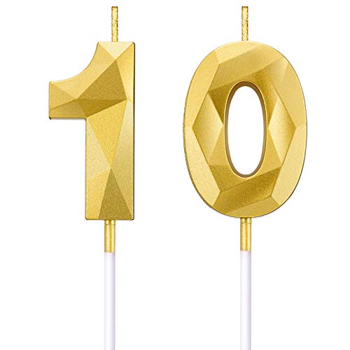 BBTO 10. Geburtstag Nummer Kerzen 3D Diamant Form Kuchen Kerzen Zahl 10 Kuchen Topper Dekoration für Geburtstag Hochzeit Jahrestag Feier Lieferung, Gold BBTO 10. Geburtstag Nummer Kerzen 3D Diamant Form Kuchen Kerzen Zahl 10 Kuchen Topper Dekoration für Geburtstag Hochzeit Jahrestag Feier Lieferung, Gold von BBTO
