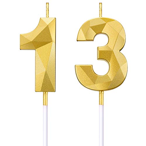 BBTO 13. Geburtstag Nummer Kerzen 3D Diamant Form Kuchen Kerzen Zahl 13 Kuchen Topper Dekoration für Geburtstag Hochzeit Jahrestag Feier Lieferung, Gold BBTO 13. Geburtstag Nummer Kerzen 3D Diamant Form Kuchen Kerzen Zahl 13 Kuchen Topper Dekoration für Geburtstag Hochzeit Jahrestag Feier Lieferung, Gold von BBTO