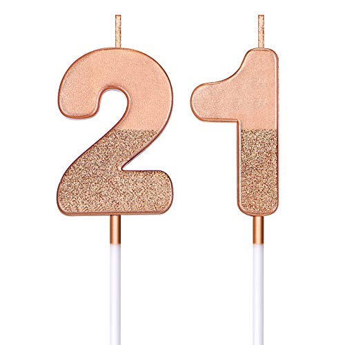 BBTO 21. Geburtstag Kerzen Glitzer Kuchen Ziffern Kerzen 21. Geburtstag Torte Topper Dekoration für Geburtstag Hochzeit Jahrestag Feier Gunst, Rose Gold BBTO 21. Geburtstag Kerzen Glitzer Kuchen Ziffern Kerzen 21. Geburtstag Torte Topper Dekoration für Geburtstag Hochzeit Jahrestag Feier Gunst, Rose Gold von BBTO