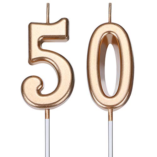 BBTO 50. Geburtstag Kerze Kuchen Nummer Alles Gute zum Geburtstag Topper Dekoration für Hochzeit Jahrestag Feier Gunst (Champagner Gold) von BBTO