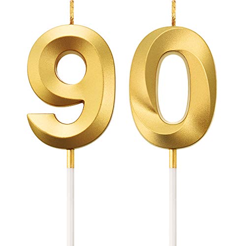 BBTO 90. Geburtstag Kerzen Kuchen Nummer Kerzen Alles Gute zum Geburtstag Kuchen Topper Dekoration für Geburtstag Party Hochzeit Jahrestag Feier Lieferungen (Gold) von BBTO
