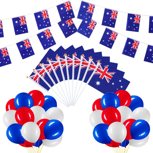 BBTO Italien Deutschland Australien Flagge Deko Set mit Fahnenkette 10 Keine Handflaggen 30 Luftballons, Party Banner Ballons Deko für Fest Sportwettbewerb Fußballspiele Parade (Australien) von BBTO