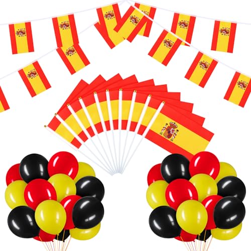BBTO Spanien Italien Deutschland Australien Flagge Deko Set mit Fahnenkette 10 Keine Handflaggen 30 Luftballons, Party Banner Ballons Deko für Fest Sportwettbewerb Fußballspiele Parade (Spanien) von BBTO