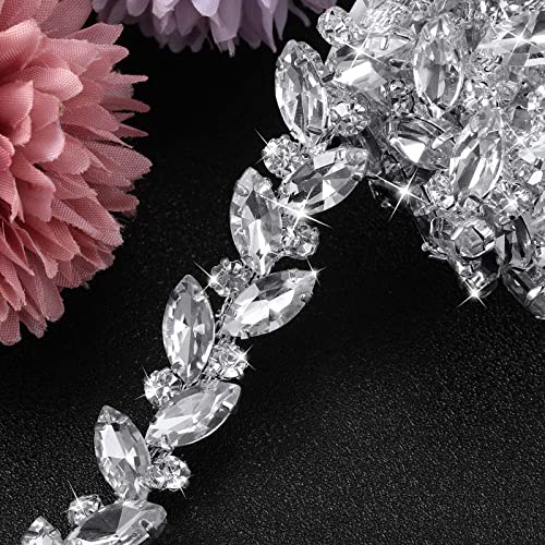 BBTO Strass-Kettenverzierung, Verzierung, Kristall, Hochzeit, Brautkostüm, Blume, Blattkette, Nähen, Bling-Besatz für Schmuck, DIY, Halsketten, Taschen, Partys (6 m, Silber) von BBTO