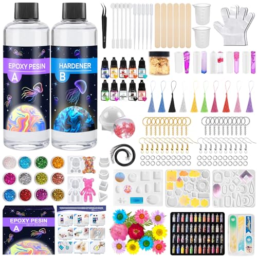 BBWELL Epoxidharz Set Anfänger, 512ml Glasklar Resin Harz Gießen Set,mit Epoxidharz Chromatin,Harz Gießen Zubehör,Silikonformen,Epoxy Resin für DIY Schmuckherstellung,Handwerk,Holz,Aquarium von BBWELL