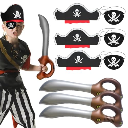 BCHKO 9 STK Piraten Kindergeburtstag Mitgebsel - Aufblasbares Piraten Spielzeug, Piratenhut, Piraten Augenklappe, Falsche Schnurrbärte, Piraten Party Deko für Karneval Fasching Party Halloween von BCHKO