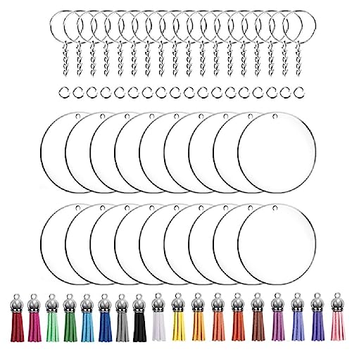 72/96 Stück Acryl-Schlüsselanhänger-Rohlinge mit Schlüsselringen, runde klare Scheiben, Kreise, bunte Quasten, Anhänger für DIY-Schlüsselanhänger von BCIOUS