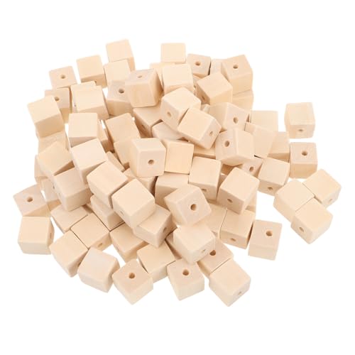 BCOATH 100Stücke Holzperlen mit Löchern Unlackierte Quadratische Holzblöcke für DIY Projekte Schmuckherstellung Bastelmaterial für Erwachsene Naturholz Finish von BCOATH