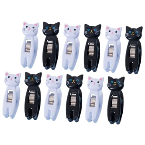 BCOATH 12 Stck Niedliche Katzen notizklammern aus Kunststoff Multifunktionale Memo Wäscheklammern Windfest Dekorativ für Büro Zuhause Party und Shop Praktische Kleine Clips in Schwarz von BCOATH
