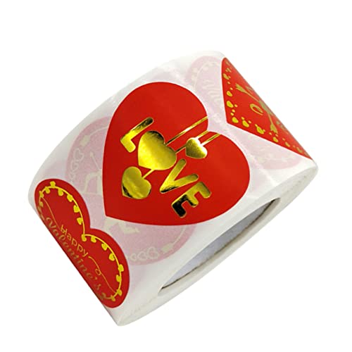 BCOATH 1Rolle Selbstklebende Herzform Aufkleber für Valentinstag Rote Goldene Etiketten für Umschläge und Kreative Bastelprojekte von BCOATH