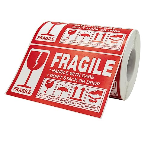 BCOATH 1Rolle Vorsicht Label Aufkleber Selbstklebend für Versand und Umzug Fragile Aufkleber mit Pflegehinweis Langlebig und Einfach zu Bedienen für Sichereren von BCOATH