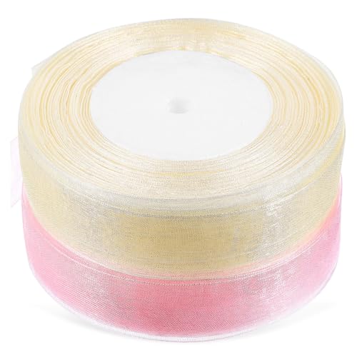 BCOATH 2 Rollen Transparente Geschenkband Organza Bänder Rosé für Geschenkverpackung Blumen und Partydekoration Weiches Reißfestes Polyesterband BCOATH 2 Rollen Transparente Geschenkband Organza Bänder Rosé für Geschenkverpackung Blumen und Partydekoration Weiches Reißfestes Polyesterband von BCOATH