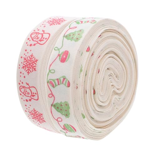 BCOATH 2 Stück Weihnachtsband aus Baumwolle Faderesistent Weiches Geschenkband für DIY Geschenke Weihnachtsbaum Kränze Schneemann Schneeflocken-motiv Vielseitig für Festliche Dekorationen von BCOATH