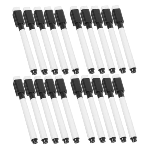 BCOATH 20 Stück Whiteboard Marker mit Radierer Wasserbasierte Schwarze Mine Abwischbare Whiteboard Stifte für Schule Büro Zuhause Vielseitig Verwendbar Glas Feine Rundspitze von BCOATH