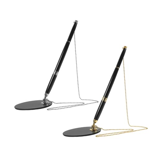 BCOATH 2Sätze Metall Kugelschreiber mit Kette und Standfuß für Büro Empfangstresen Design Schwarz und Vielseitig Einsetzbar für Unterschriften und Notizen von BCOATH