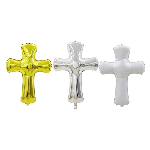 BCOATH 3 Stück Teiliges Kreuz Folienballon für Taufe und Kommunion Langlebige Party Dekoration in Weiß Silber und Gold Vielseitig Einsetzbar für Festliche Anlässe Wie Geburtstage und von BCOATH