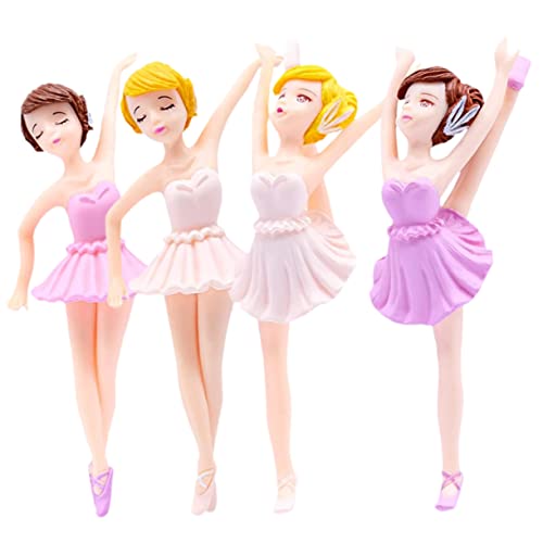 BCOATH 4 Stück Ballerina-Mädchen-Auto-Kuchenaufsatz, Geburtstag, Backdekoration, Auto-Schlüsselanhänger, Miniatur-Mädchen-Figuren, Natacion-Zubehör, Ballett-Mädchen-Figur, PVC, Geburtstagskuchen, Moos von BCOATH