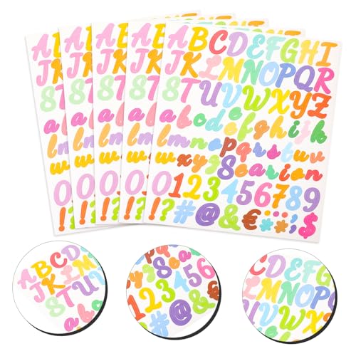 BCOATH 5 Stück Teiliges Bunte Buchstaben Zahlenaufkleber Selbstklebend Vielseitige DIY Sticker für Scrapbooking Grußkarten Tagebücher Geeignet für Glatte Oberflächen Wie Fenster von BCOATH