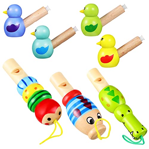 BCOATH 7Stücke Teiliges Cartoon Tier und Vogel Holzpfeifen für Lautes Schallspielzeug zur Musikentwicklung Mitgebsel für Geburtstagsfeiern Tragbar und Lustig Fördert Rhythmus von BCOATH