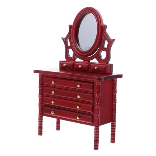 BCOATH Holz Kommode mit Spiegel und Langlebiges Vintage Design für Puppen Schlafzimmer und Wohnzimmer Zubehör von BCOATH