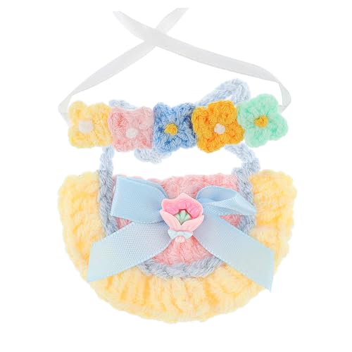 BCOATH Puppenbekleidungsset aus Weichem Baumwollgarn mit Gestricktem Blumenhaarband und Niedlicher Latz für Puppen Geeignet für Sammler und Puppenhaus Miniatur Zubehör von BCOATH