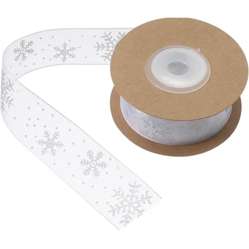 BCOATH Weiße Schneeflocken Geschenkband aus Weichem Chiffon Stilvolles Schneeflockenmuster Glatt Vielseitig für Weihnachtsdeko DIY Bastelprojekte und Geschenkverpackung BCOATH Weiße Schneeflocken Geschenkband aus Weichem Chiffon Stilvolles Schneeflockenmuster Glatt Vielseitig für Weihnachtsdeko DIY Bastelprojekte und Geschenkverpackung von BCOATH