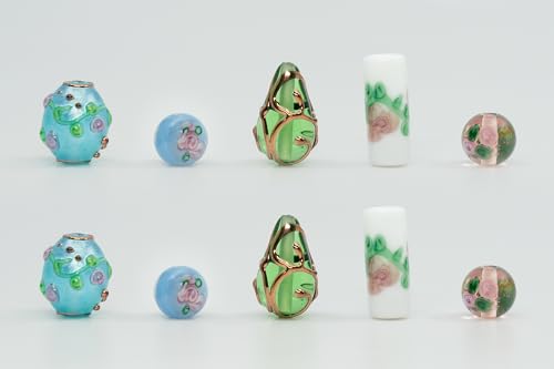10 pcs Handmade Bohemia Glass Lampwork Beads with Flowers, Czech Republic, LW01 10 pcs Handmade Bohemia Glass Lampwork Beads with Flowers, Czech Republic, LW01 von BCV Glass
