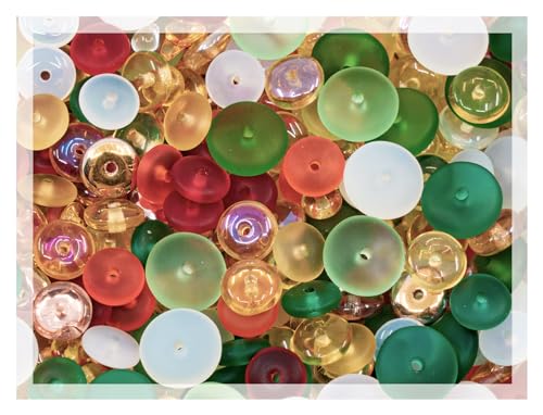 25 g Mix of Czech Glass Spacer Beads Round Space Disc, Size (3-9 mm) & Color Mix Warm Orange & Green von BCV Glass
