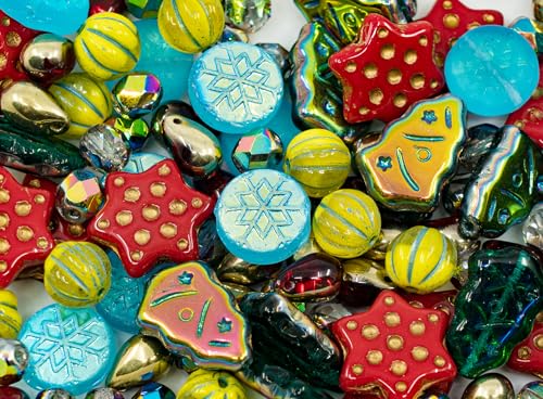 60 g Christmas Mixed Beads 2024 with trees, melons, snowflakes and faceted beads, Red Green Yellow Gold 60 g Christmas Mixed Beads 2024 with trees, melons, snowflakes and faceted beads, Red Green Yellow Gold von BCV Glass