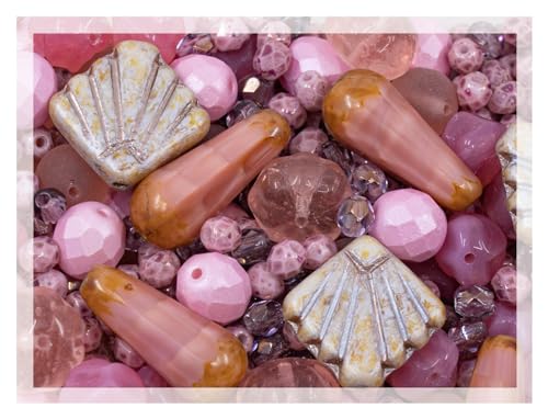 60 g Mix of Czech Bohemia Glass Pressed & Faceted Fire Polished Beads, Antique Dusty Pink 60 g Mix of Czech Bohemia Glass Pressed & Faceted Fire Polished Beads, Antique Dusty Pink von BCV Glass