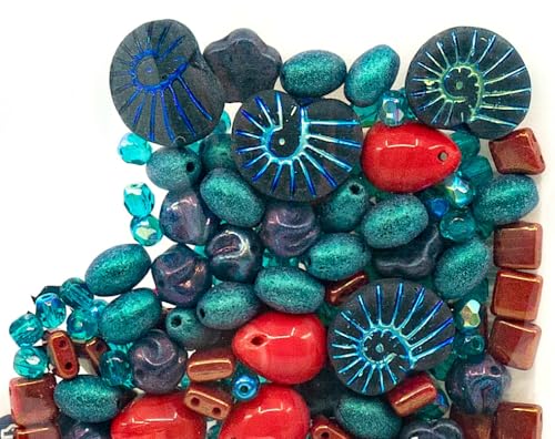 60 g Mix of Czech Bohemia Glass Pressed & Faceted Fire Polished Beads, Blue & Coral Red 60 g Mix of Czech Bohemia Glass Pressed & Faceted Fire Polished Beads, Blue & Coral Red von BCV Glass