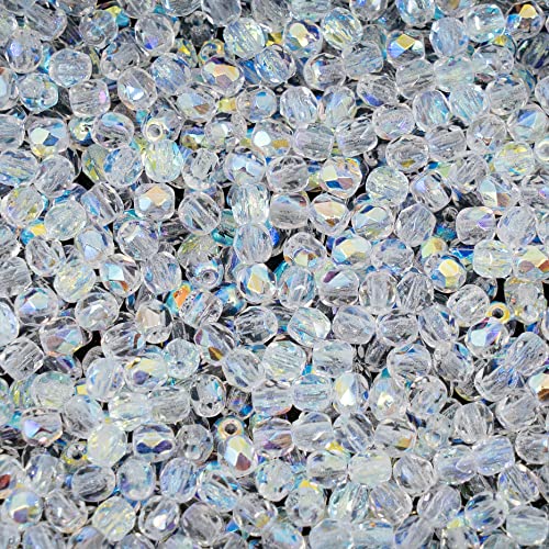 600 pcs Faceted Round Fire Polished Czech Glass Beads, 3 mm, 25 g, Crystal AB von BCV Glass