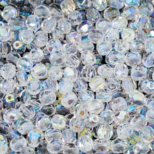 600 pcs Faceted Round Fire Polished Czech Glass Beads, 4 mm, 50 g, Crystal AB von BCV Glass