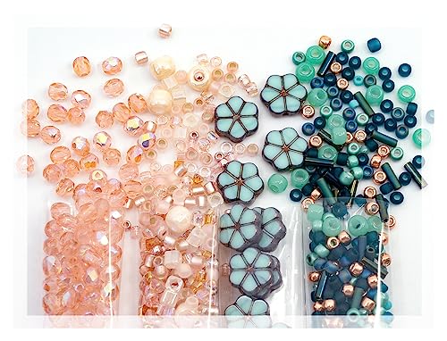 Czech Glass Beads & Japaneese TOHO Seed Beads SET for Jewelry Making: Table Cut Garland Flowers, Fire Polished Faceted 4mm, 2x TOHO Rocailles Mix Intense Turquoise Teal & Pink Beige Bara Rose Czech Glass Beads & Japaneese TOHO Seed Beads SET for Jewelry Making: Table Cut Garland Flowers, Fire Polished Faceted 4mm, 2x TOHO Rocailles Mix Intense Turquoise Teal & Pink Beige Bara Rose von BCV Glass