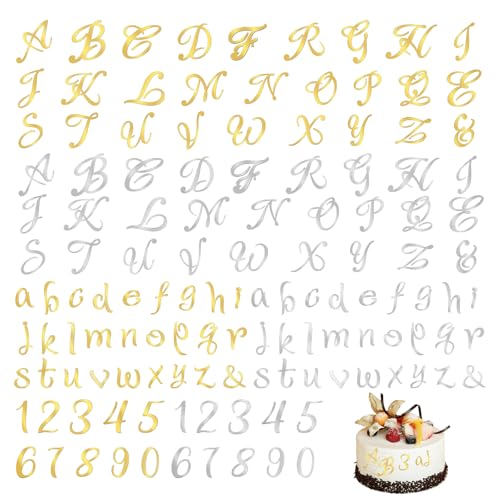 2 Sets 64 Stück Buchstaben Tortendeko, Acryl Spiegelbuchstaben Buchstaben Zahlen für Torte Zahlen 0-9 und A-Z Großbuchstaben Kleinbuchstaben Set, für Geburtstag Hochzeits Party(Gold und Silber) von BCYSNR