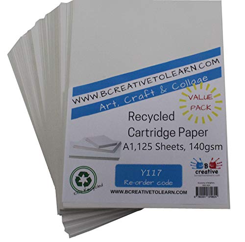 BCreativetolearn Y117 Recyceltes Papier für Kunstdrucke, A1, 140 g/m², Weiß, 125 Blatt – geeignet für Buchherstellung, Skizzieren, Malen, Drucken und mehr von BCreativetolearn